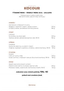 Týdenní menu Hotel a restaurace Kocour, Třebíč